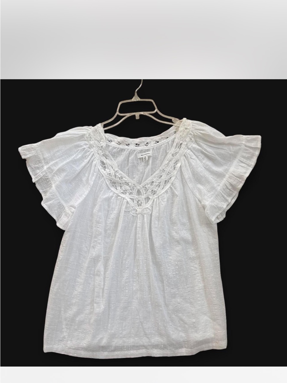 White Crochet-Trim Flutter Sleeve Top - by Max Studio